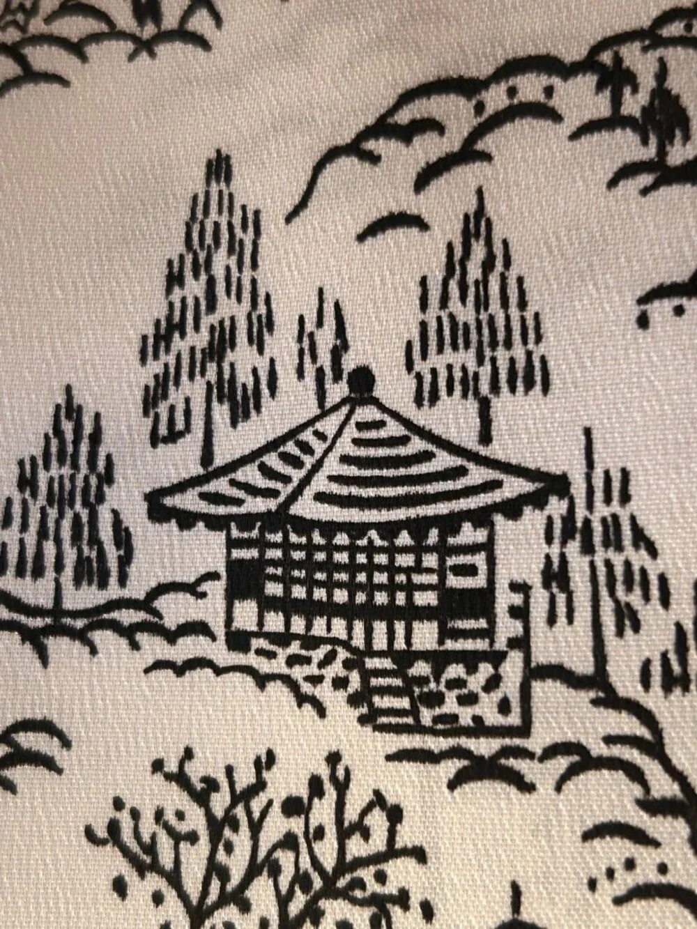 Vintage Toile Asian Scenes Satin Black & White Fabric LONG PIECE 44 x 275 inch